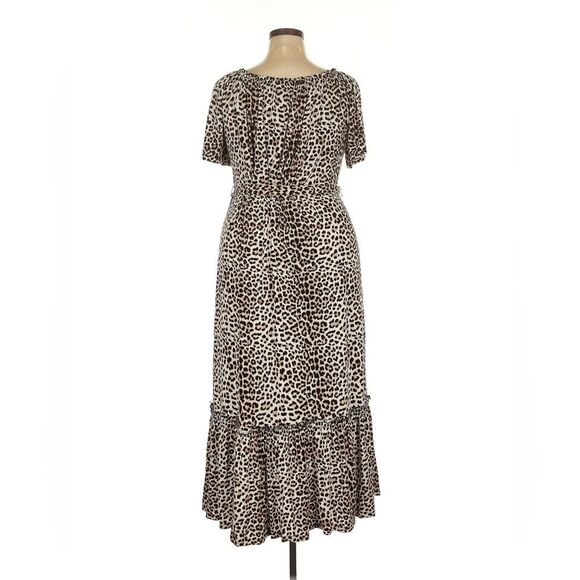Avenue Women's Plus Size 18-20 Leopard Print Belted Midi Milkmaid Ruffle Dress - Picture 5 of 5
